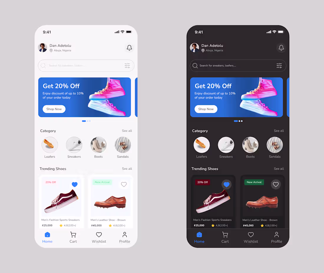 Cover image for A shoe shopping dashboard in light and dark mode.