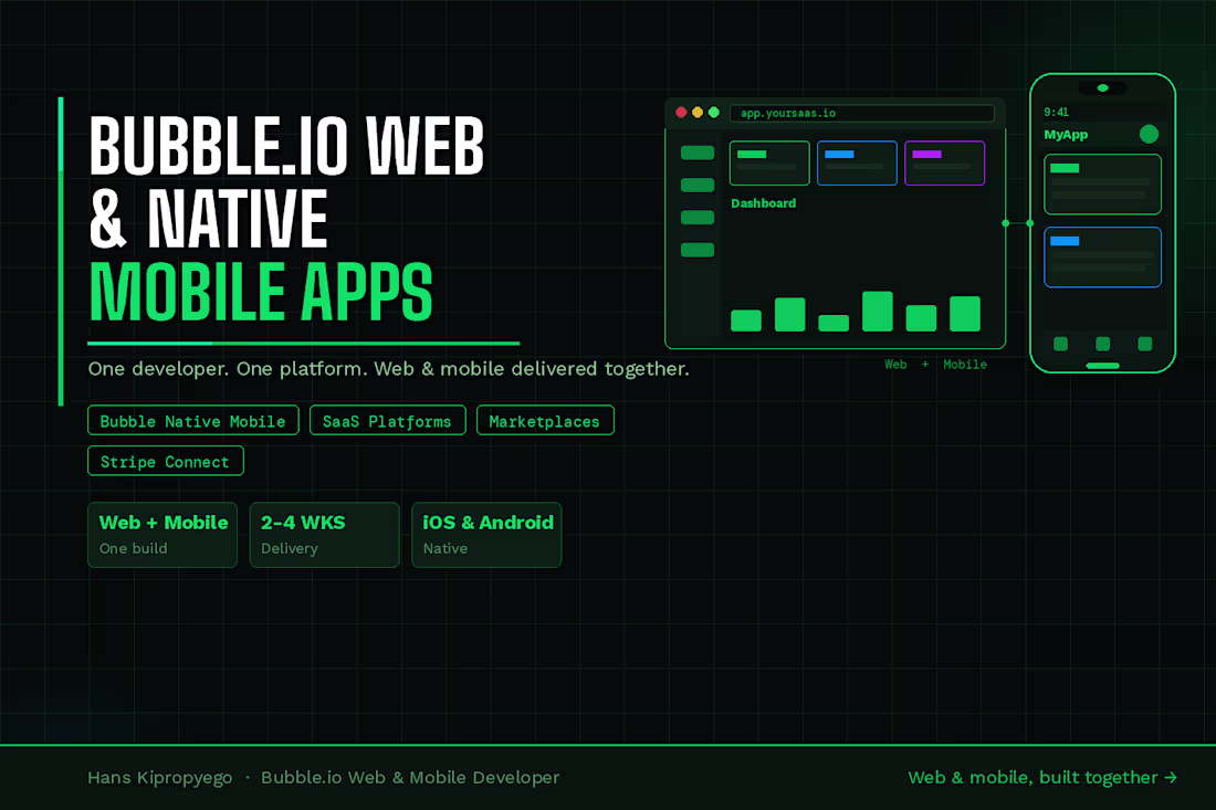 Cover image for Bubble.io Web & Native Mobile App Developer | iOS & Android