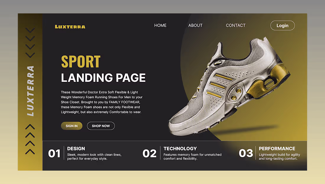 Cover image for Modern Shoe Landing Page Concept | UI Design Practice