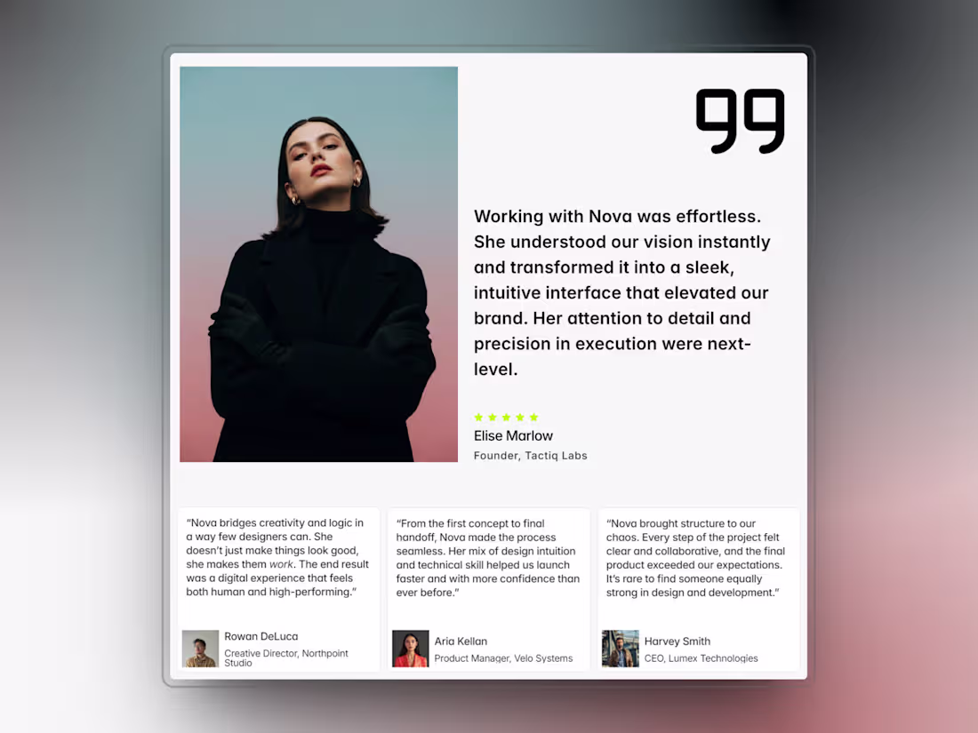 Cover image for Testimonial card for a portfolio website. Which one looks be...