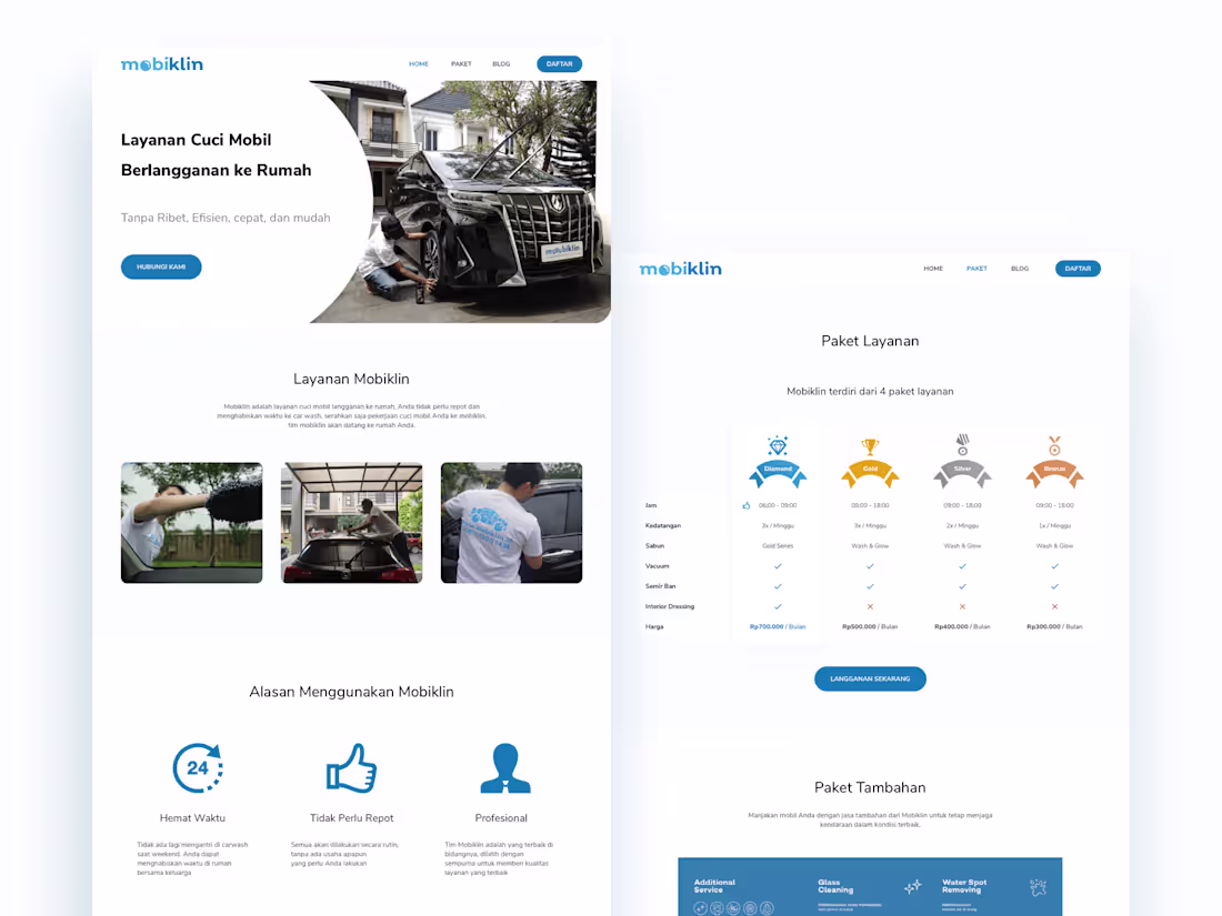Cover image for Mobiklin - Car Wash Startup Landing Page