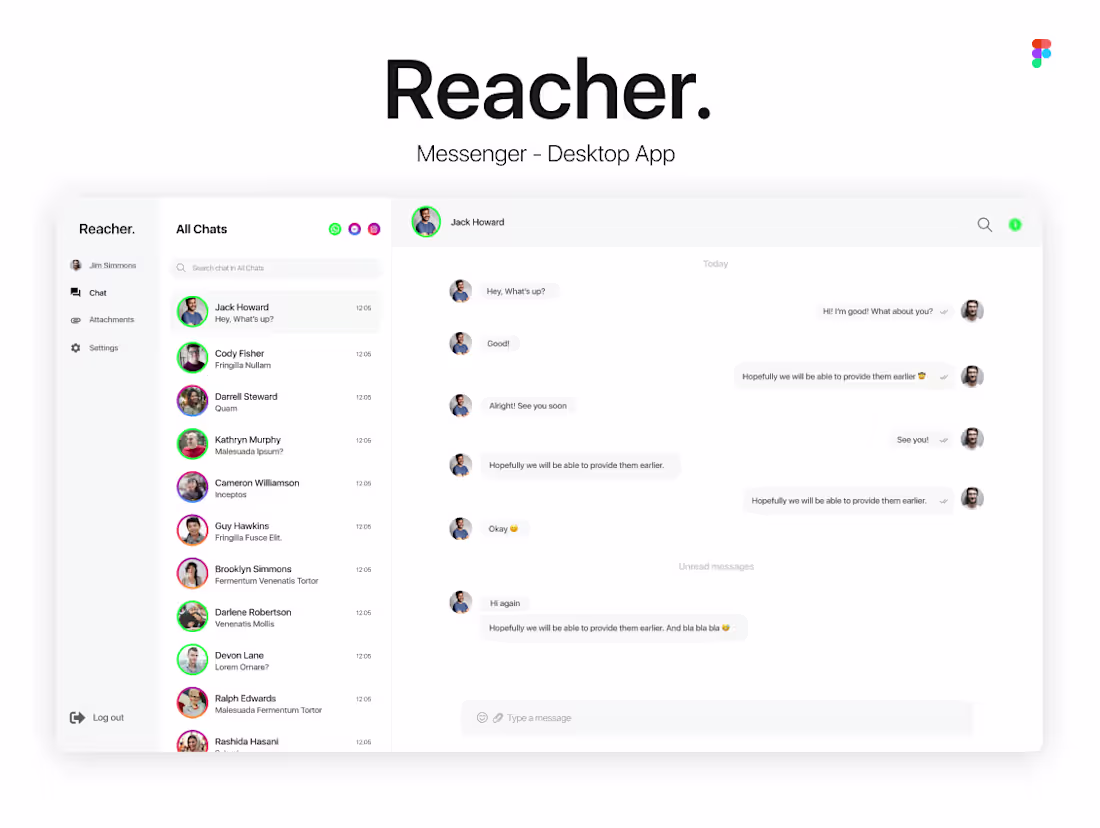 Cover image for Reacher - Messenger App on Behance