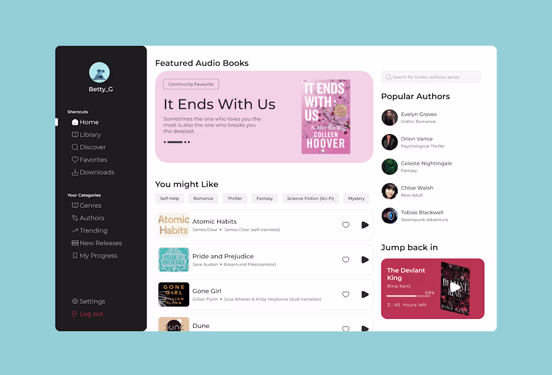 Cover image for 🎧 Audiobook Dashboard UI 