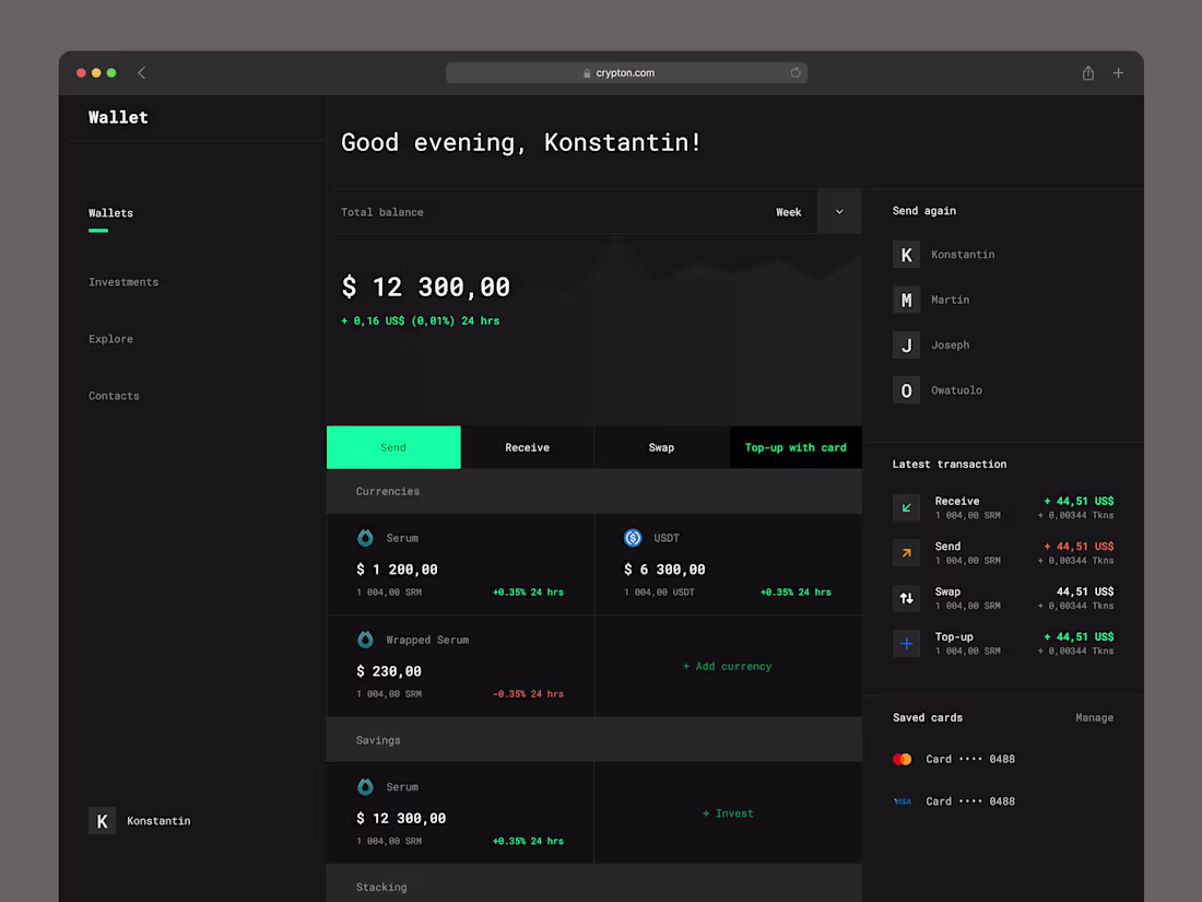 Cover image for Crypto Wallet UI Exploration — Main screen