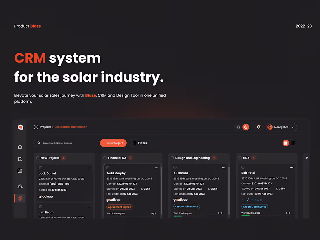 Cover image for UX Design for Blaze | SaaS product | Solar Sales Workflow Tool.