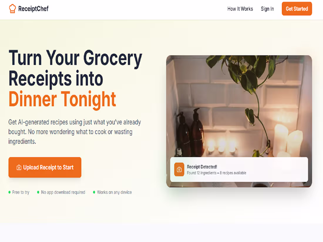 Cover image for ReceiptChef - Turn Your Grocery Receipts into Dinner Tonight