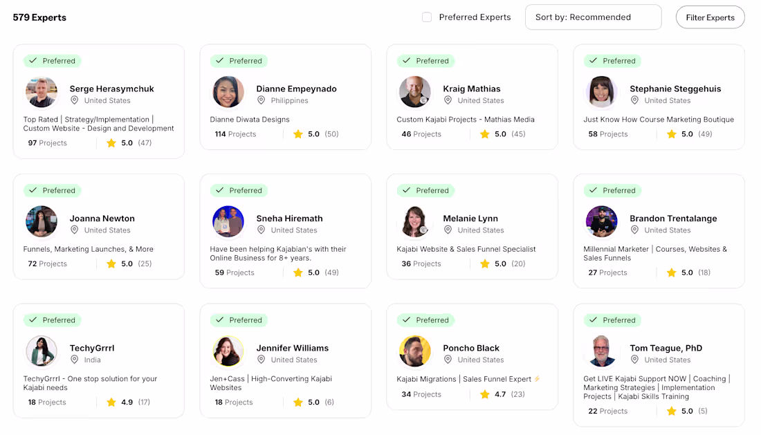 Cover image for Implemented talents directory page for Kajabi Experts.