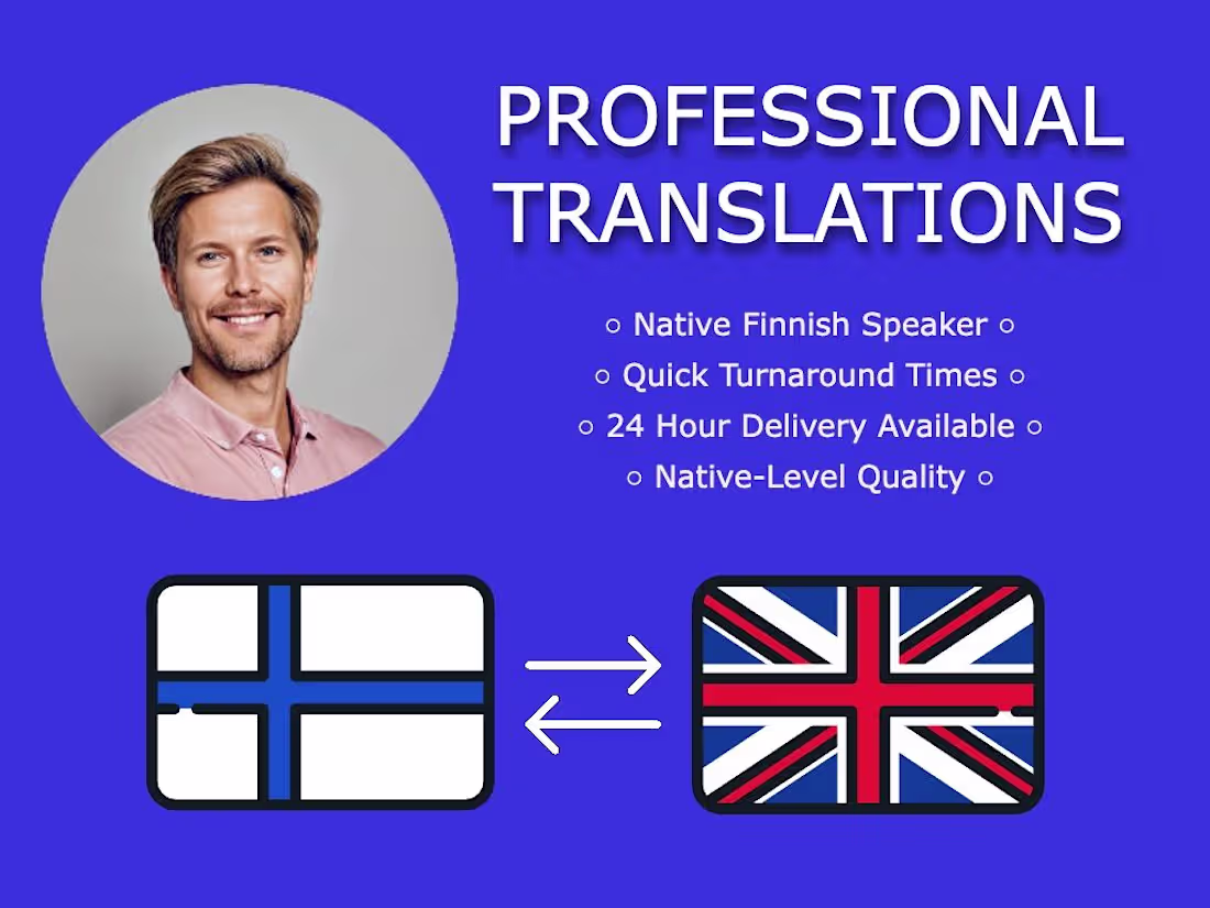 Cover image for Translations from English to Finnish and vice versa