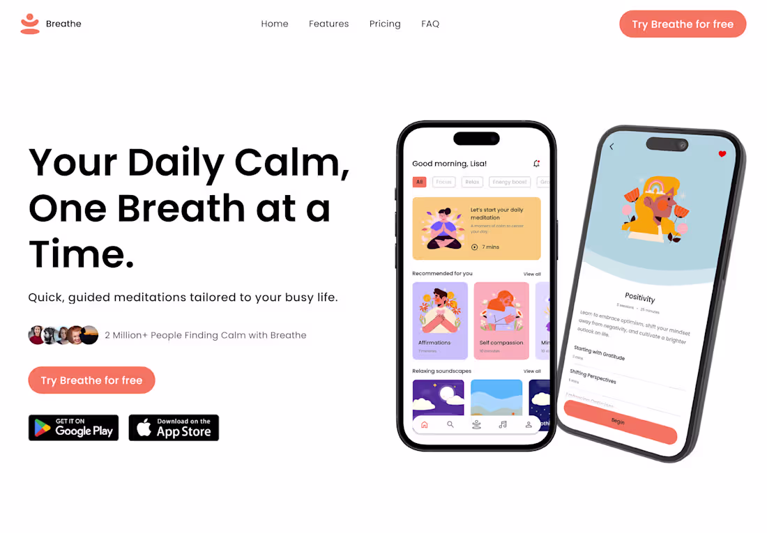 Cover image for Breathe (meditation app) landing page