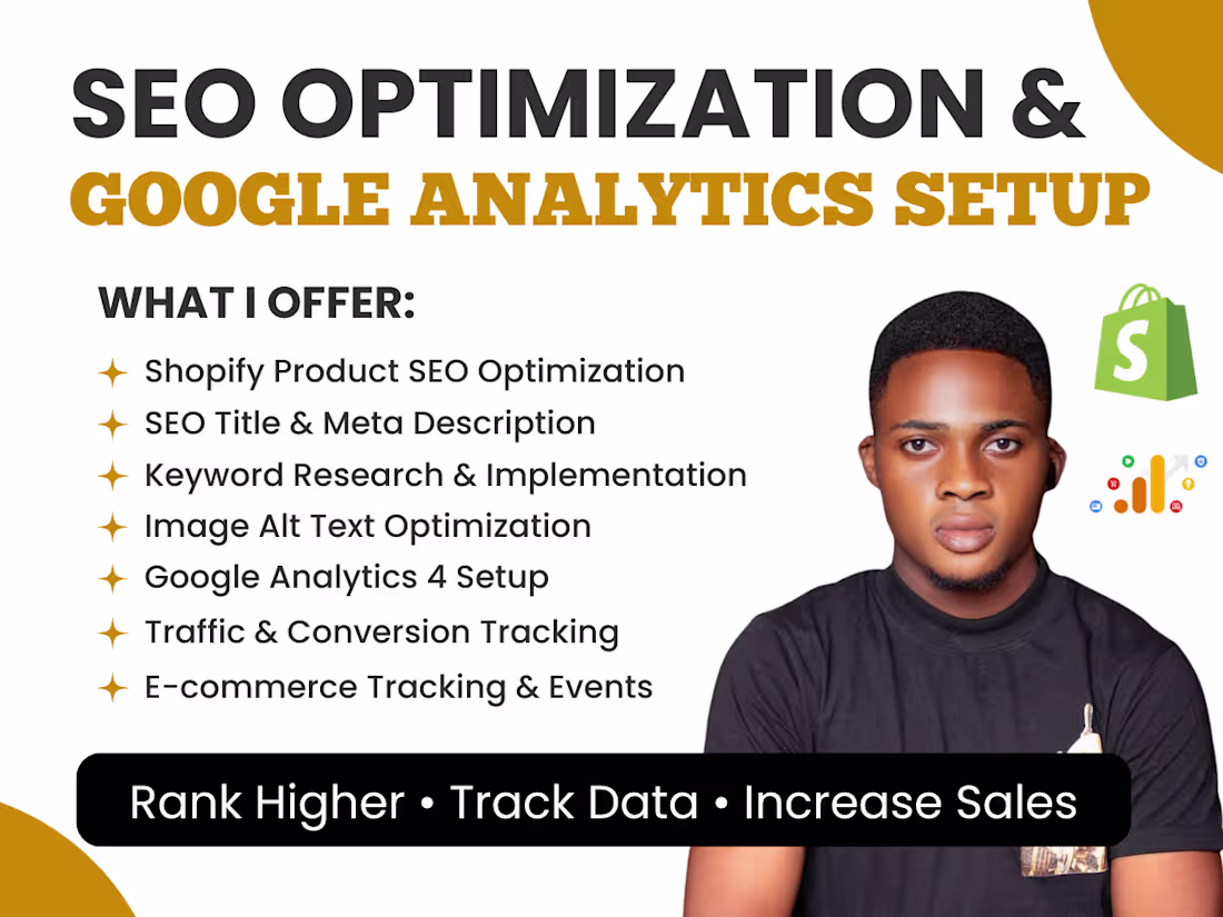 Cover image for I Will Optimize Your Shopify Store for SEO and Set Up GA4