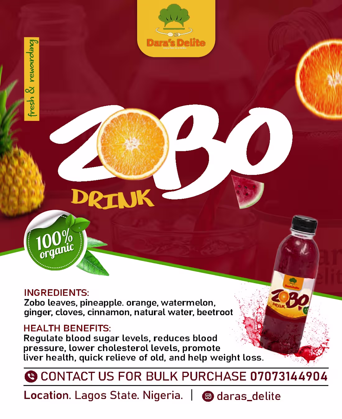 Cover image for New Packaging & Ad Work! For Dara's Delite Zobo Drink, I cre...