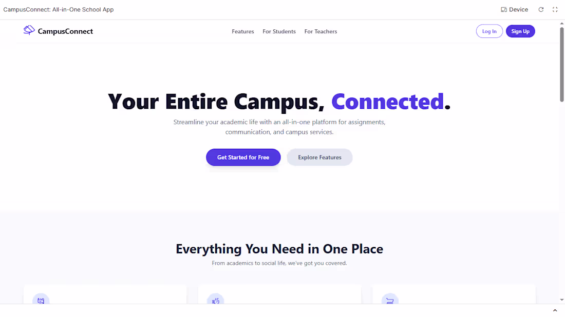 Cover image for CampusConnect – Comprehensive Academic & Lifestyle Ecosystem