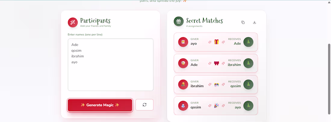 Cover image for Holiday Challenge Submission – Replit 🎄 Secret Santa Genera...