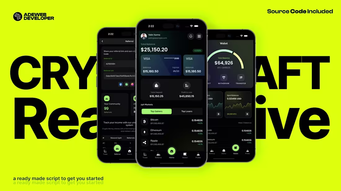 Cover image for React Native crypto app with 45+ screens, 20+ components, au...