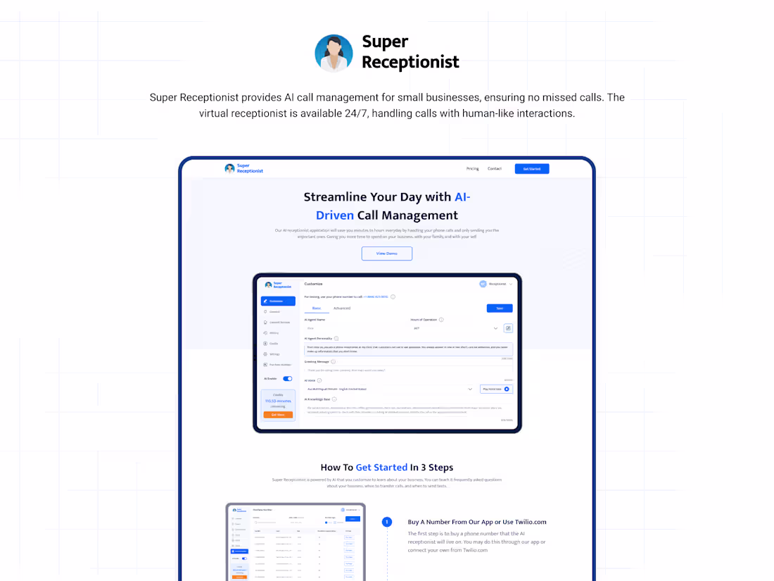 Cover image for Super Receptionist – AI Call Handling System