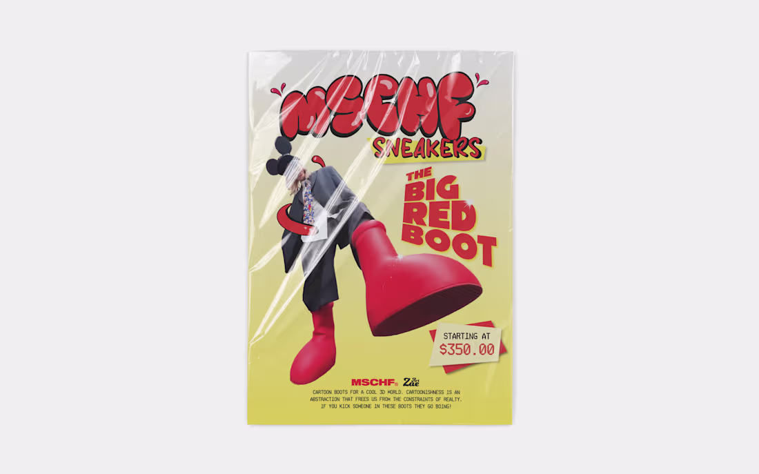 Cover image for 'THE BIG RED BOOT' by MSCHF® — Advertisement