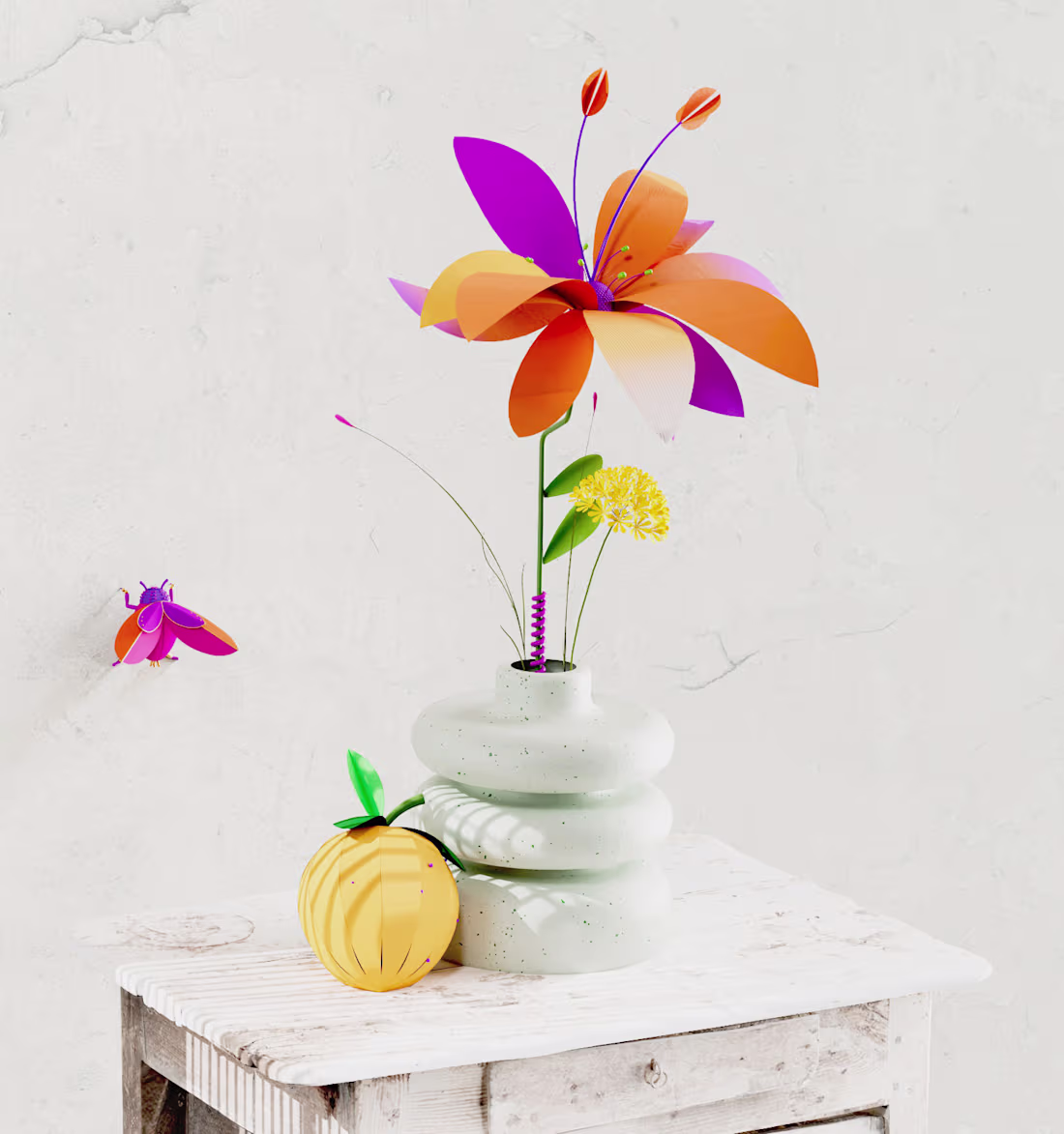 Cover image for Stills I made last year with cinema4D and papercraft flowers 🎉