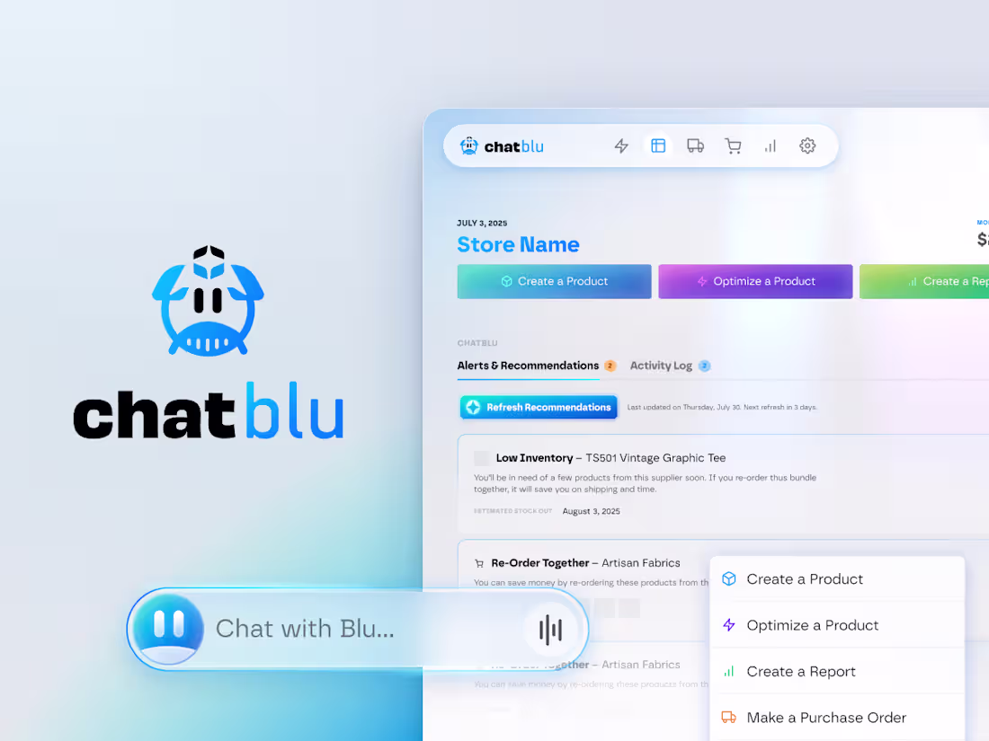 Cover image for ChatBlu – Branding & Product Design for an AI Ecom SaaS