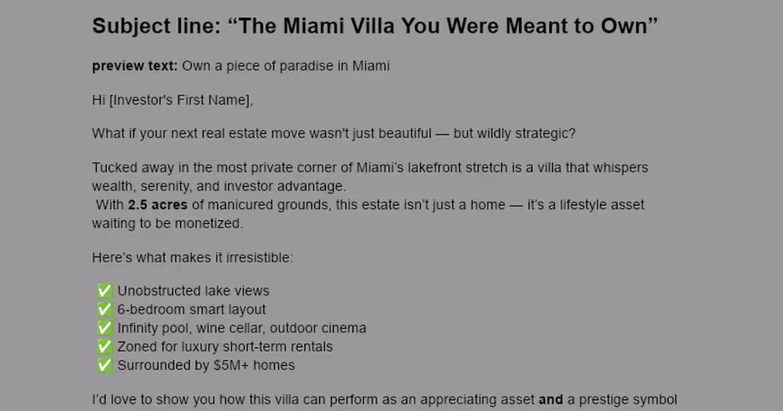 Cover image for Luxury Miami Villa Email Campaign