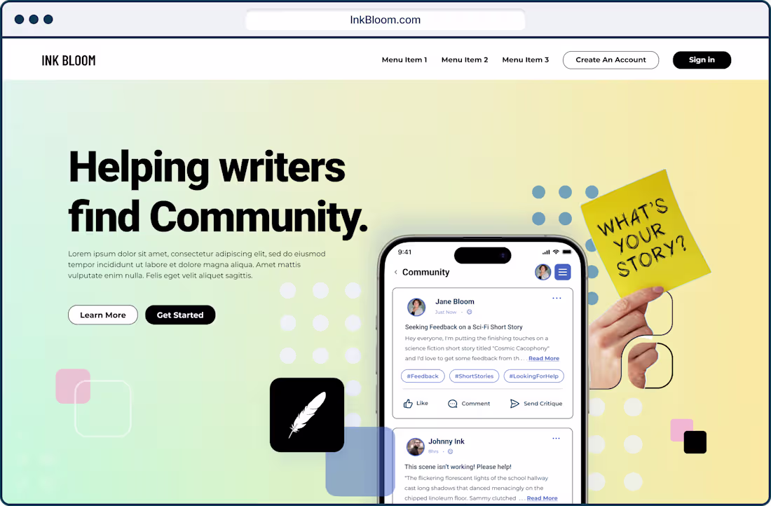 Cover image for Ink Bloom - Writing Platform — Misty Marquis Design Direction