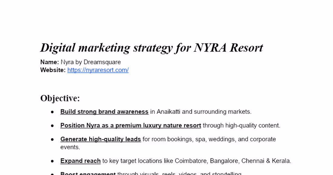 Cover image for Digital Marketing Strategy for NYRA Resort