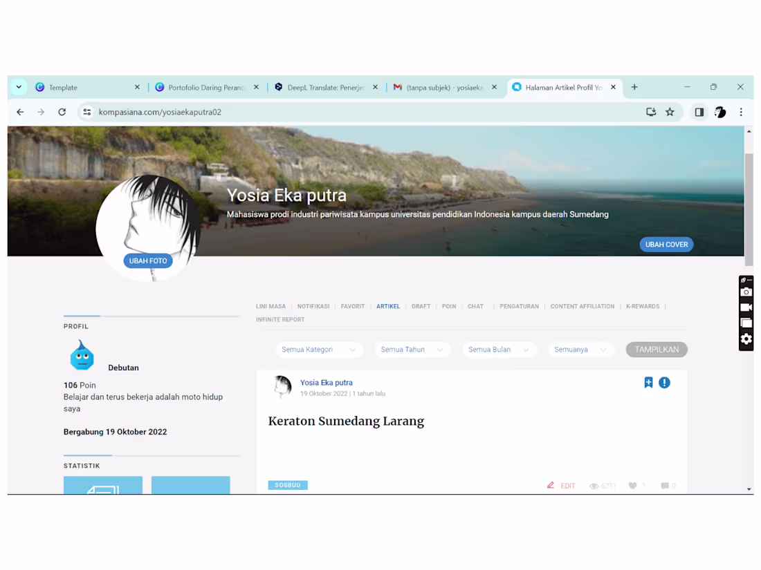 Cover image for create a paper on kompasiana related to sumedang tourism