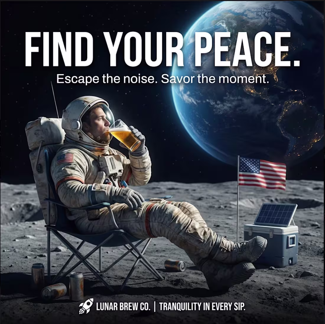 Cover image for Prompt I used for a beer ad: "I wanna see an astronaut drink...