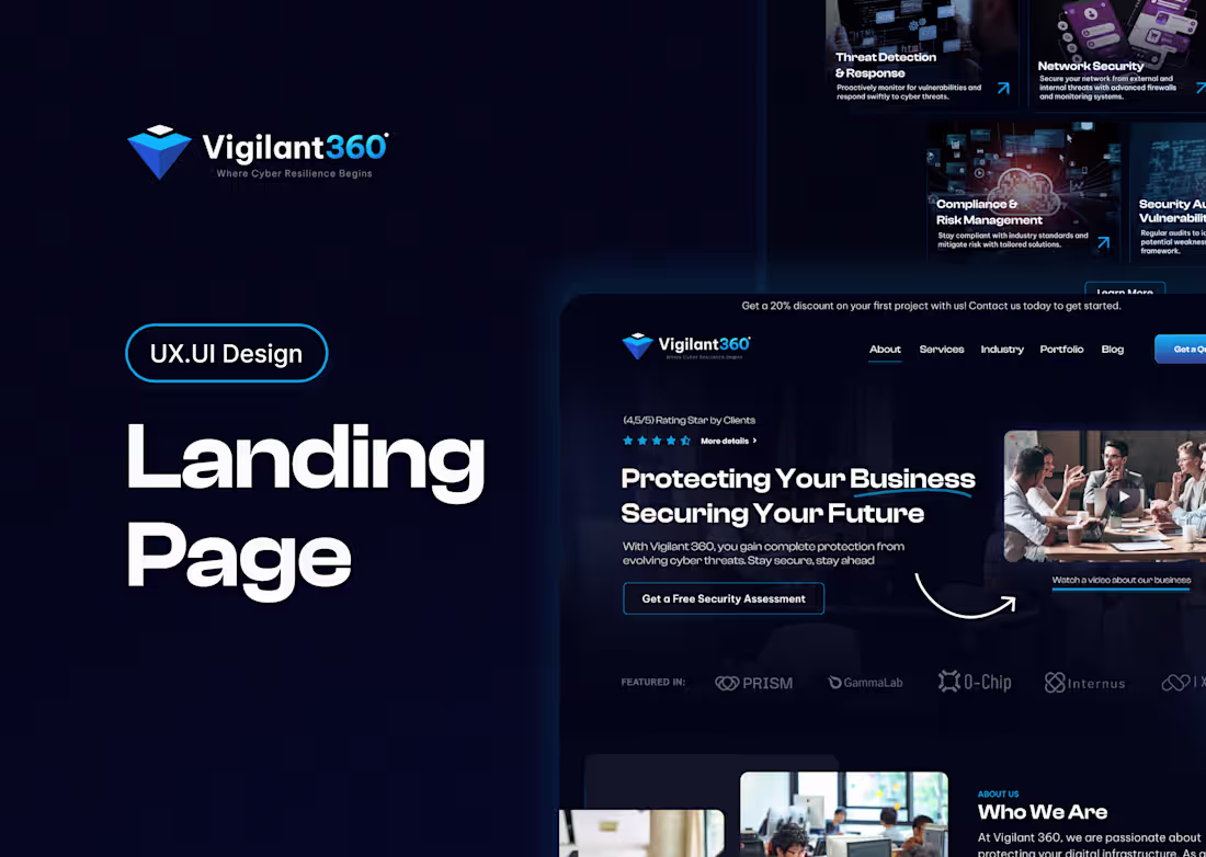 Cover image for Vigilant360 – Cybersecurity Landing Page Design