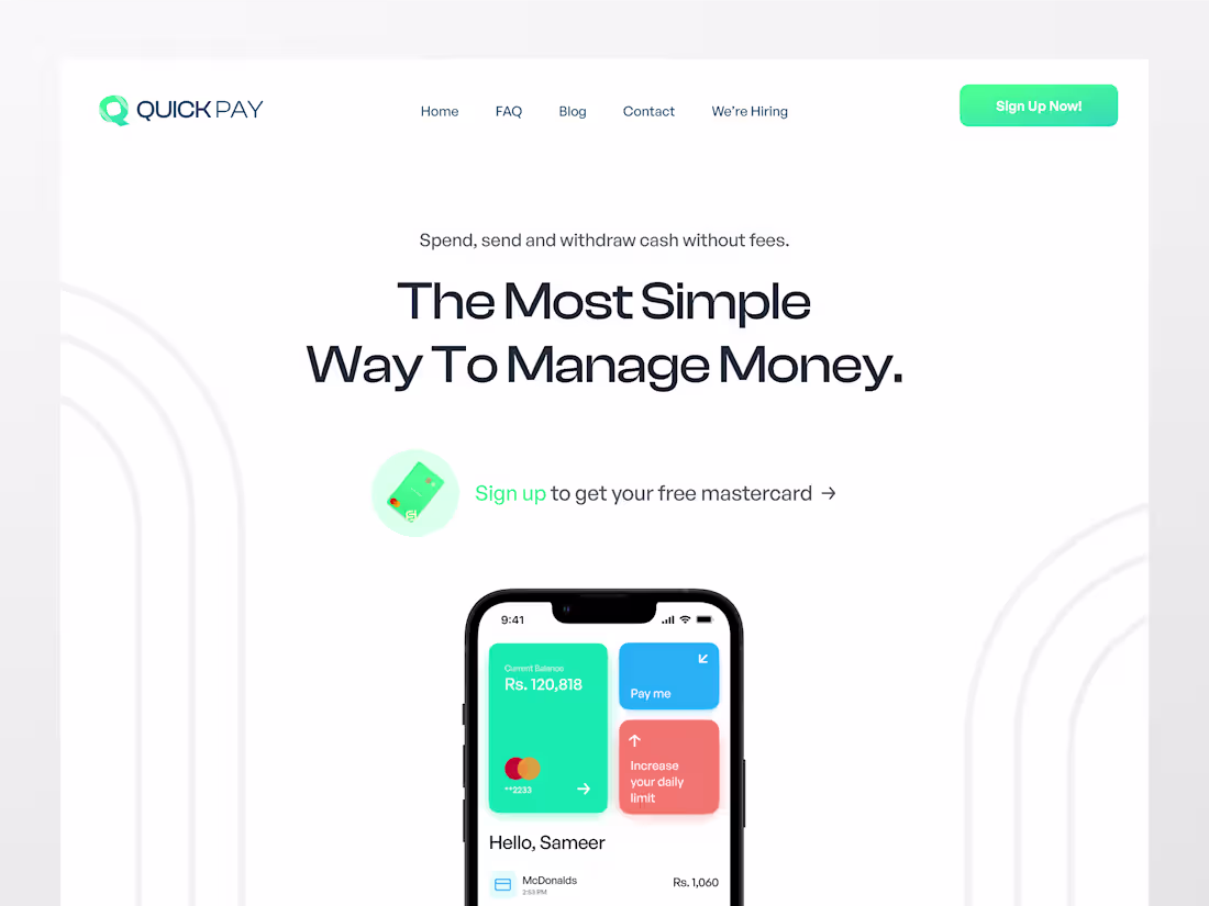 Cover image for Quick Pay - Fintech App Landing Page UI UX Design