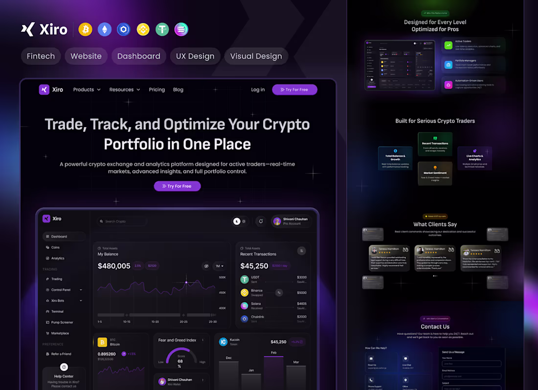 Cover image for Xiro – Crypto Trading Dashboard & Landing UI Design
