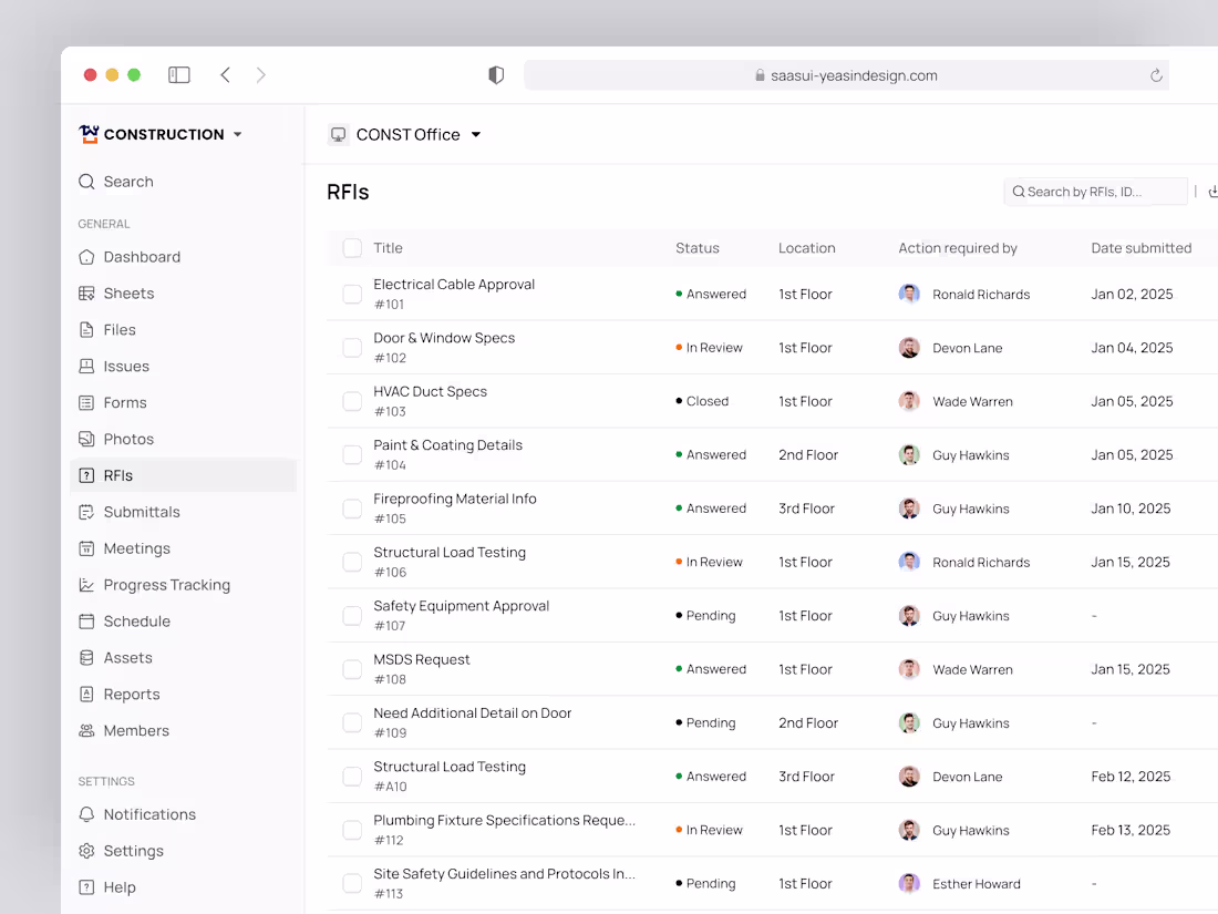 Cover image for RFIs UI – Construction Management SaaS Web App