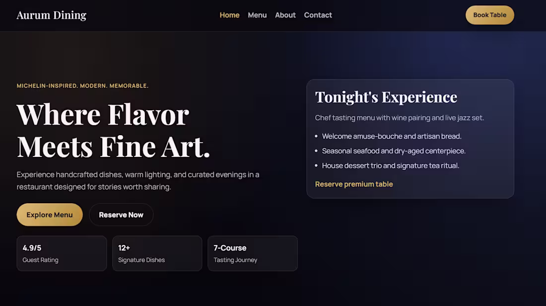 Cover image for Elegant Restaurant Website Design with Luxury Dark Theme