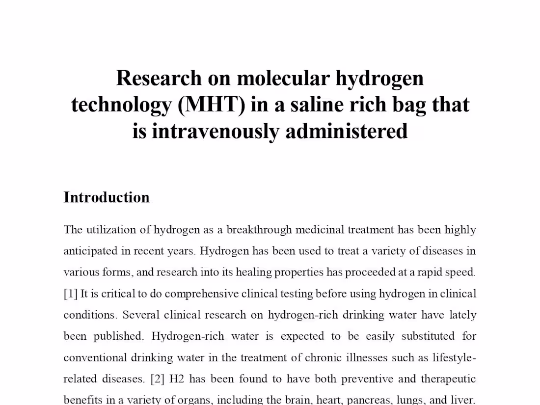 Cover image for Research on molecular hydrogen technology that is IV administer 