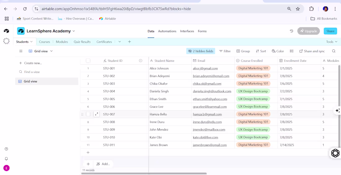 Cover image for Airtable project for LearnSphere Academy