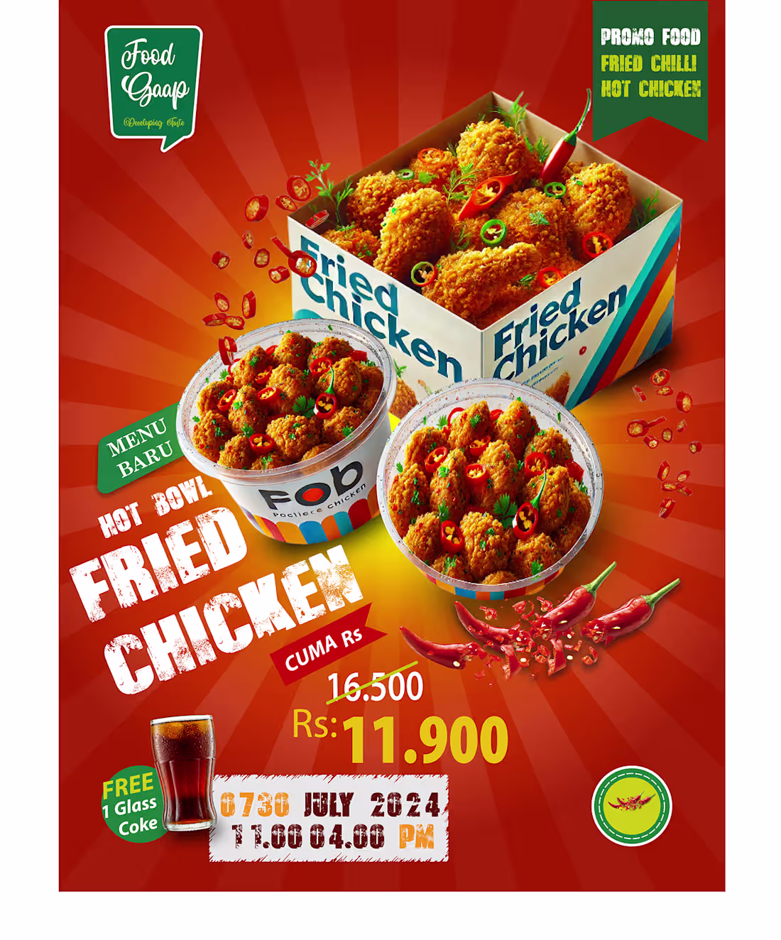Cover image for Fried Chicken Poster Design Illustrator Photoshop