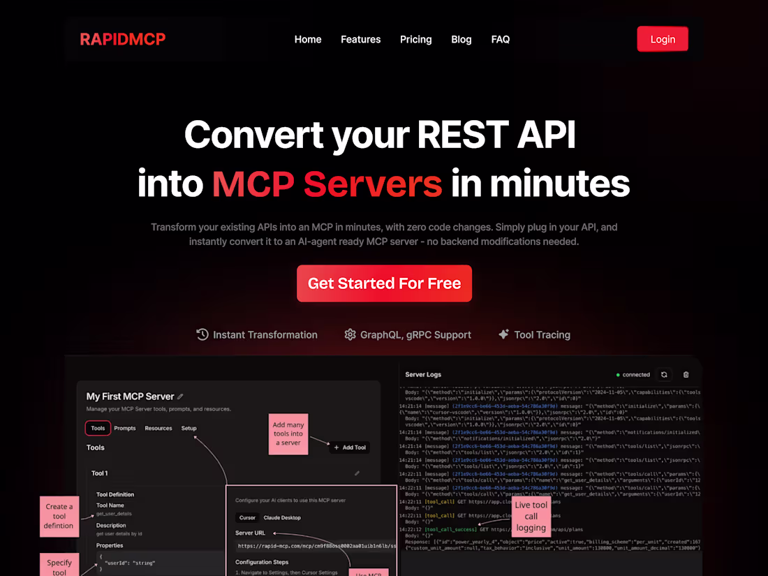 Cover image for ✨ Design rapid-mcp Website Landing Page