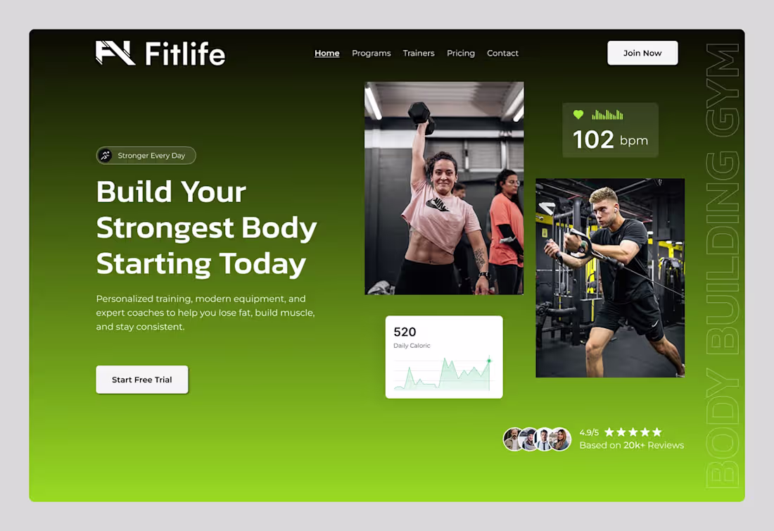 Cover image for Gym Fitness Website Landing Page