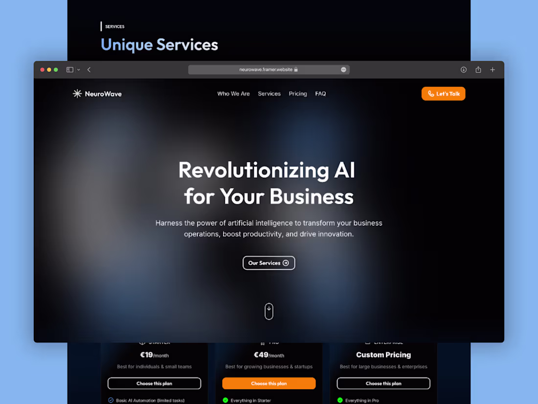 Cover image for Framer Design: NeuroWave AI Landing Page