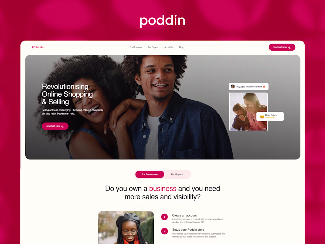 Cover image for Poddin Social Commerce Landing Page Design