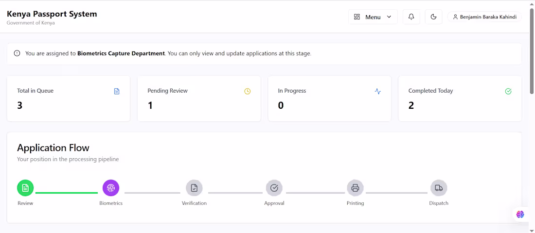 Cover image for Passport application system.