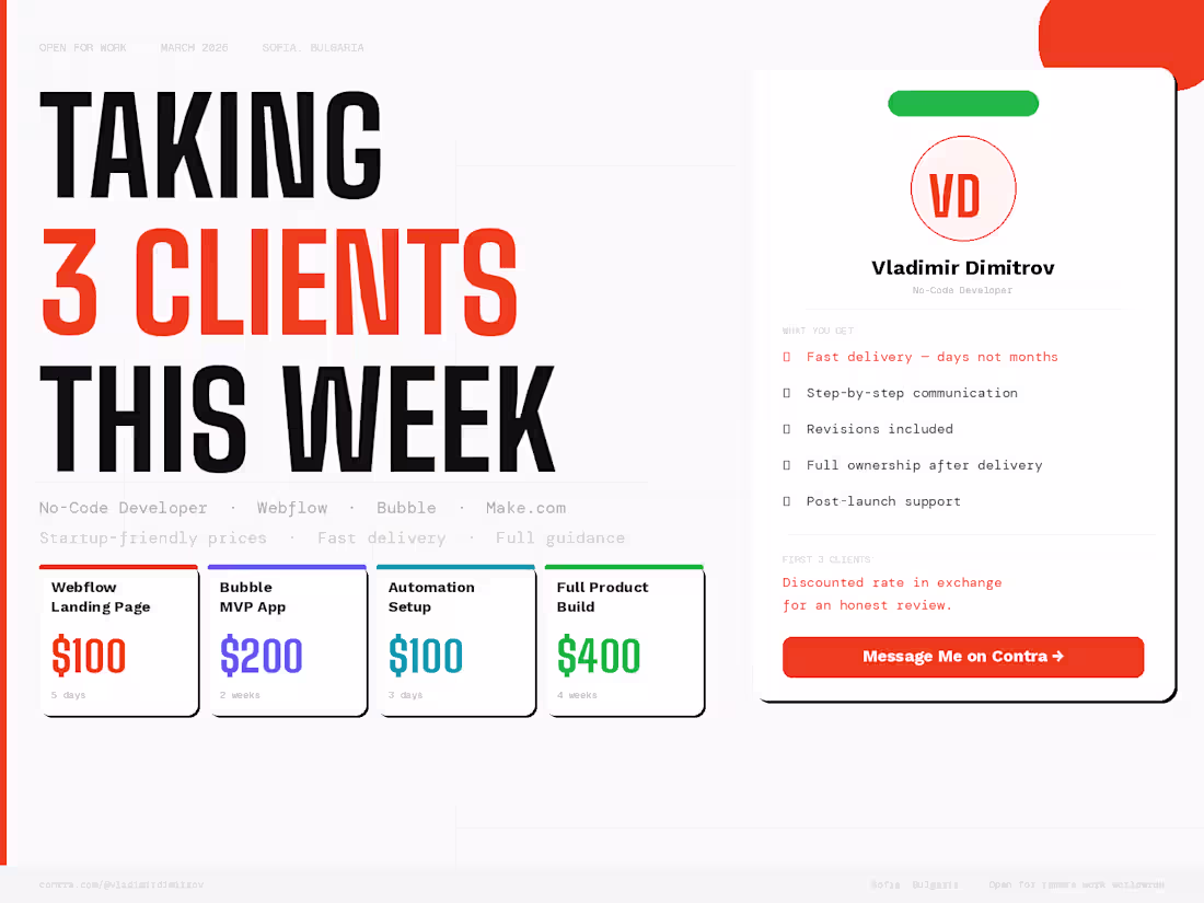 Cover image for Taking 3 new clients this