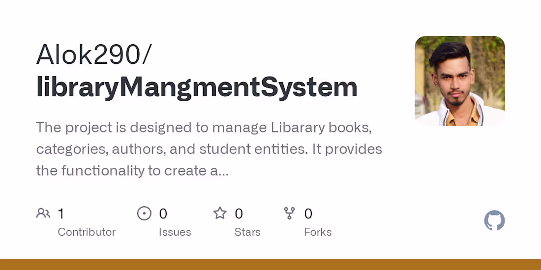 Cover image for GitHub - Alok290/libraryMangmentSystem: The project is designed…