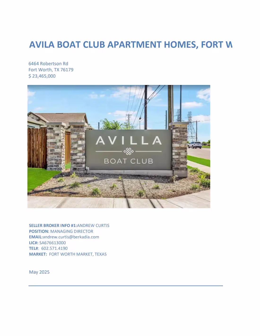 Cover image for AVILA BOAT CLUB APARTMENT HOMES^J FORT WORTH^J TEXAS.pdf