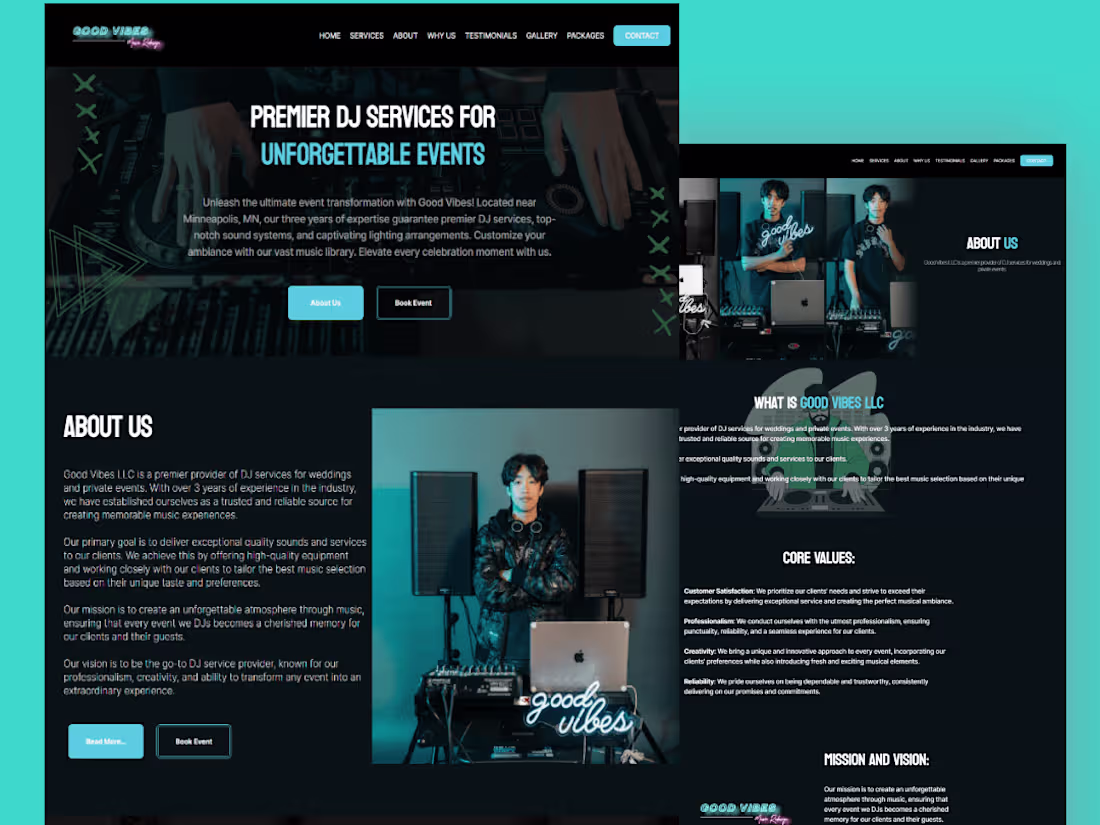 Cover image for Vibes LLC: Framer Website for dj Company