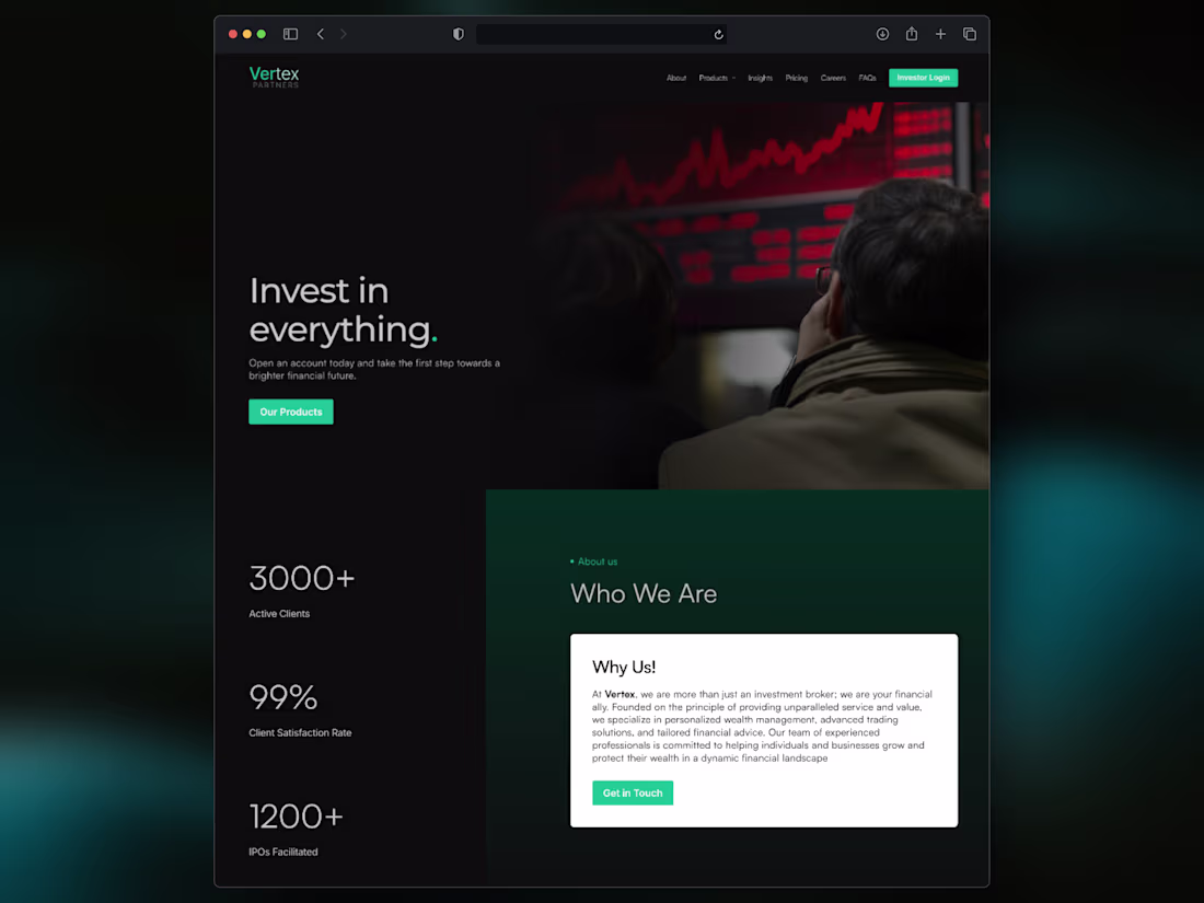 Cover image for Vertex - Investment Brokerage Website