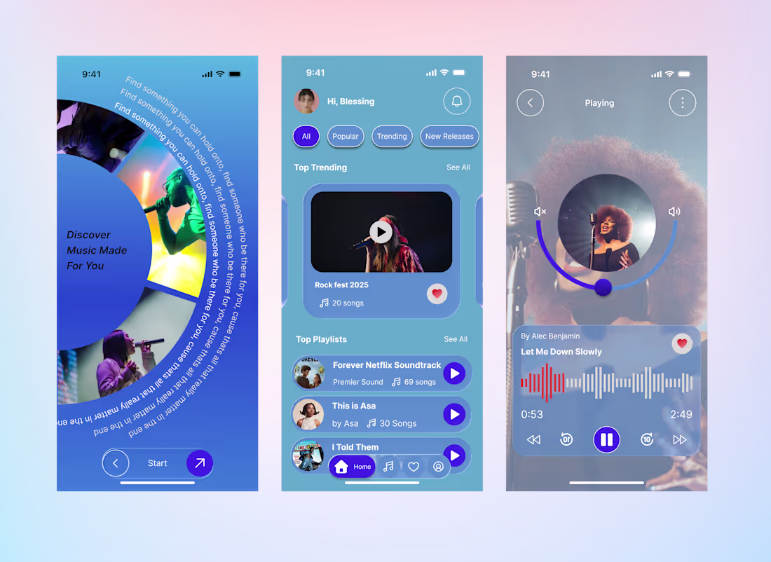 Cover image for Music Streaming App UI Design featuring the liquid glass effect