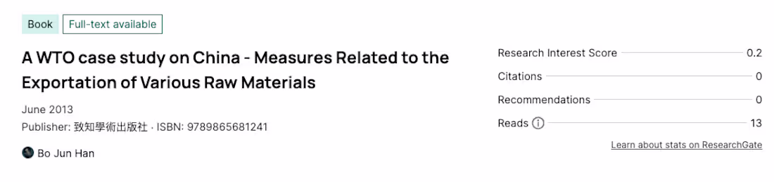 Cover image for In-Depth WTO Case Study: China's Raw Materials Export Measures