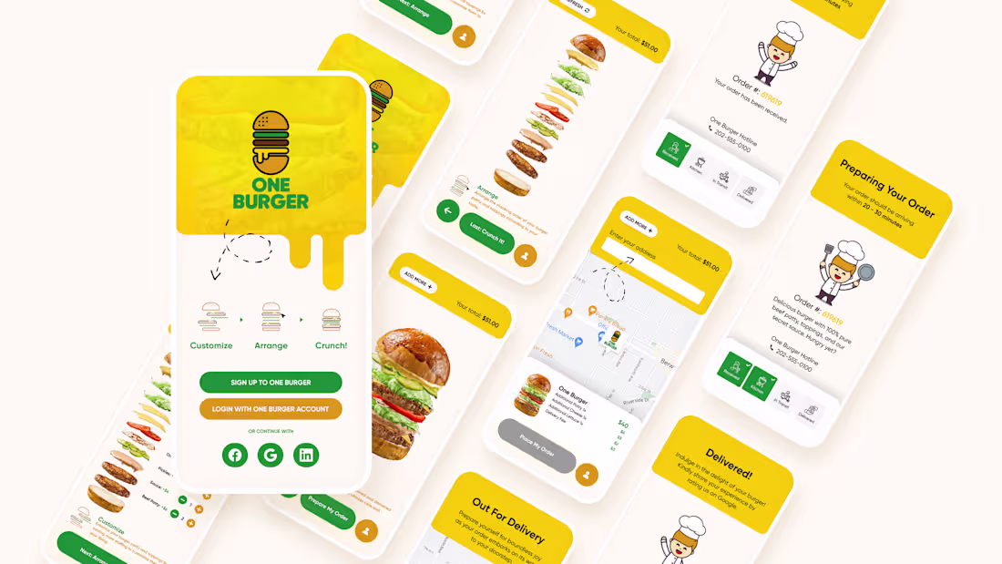 Cover image for Customize, Arrange And Crunch! One Burger Prototype Using Figma