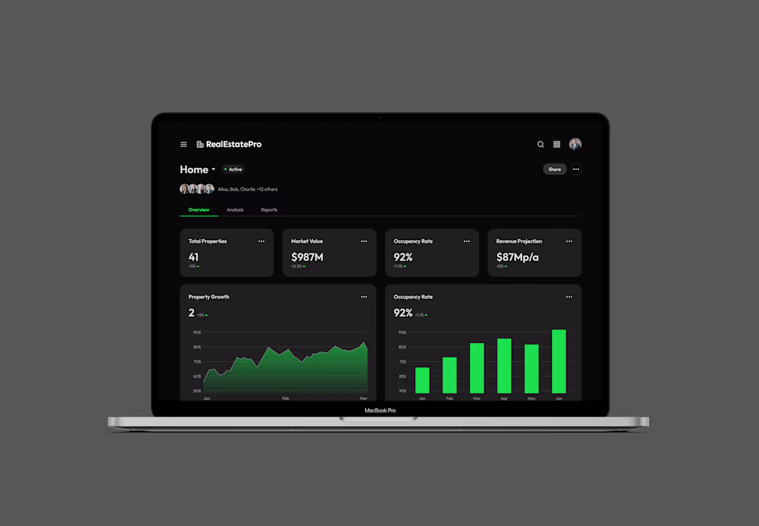 Cover image for Real Estate Dashboard UI – Dark Mode