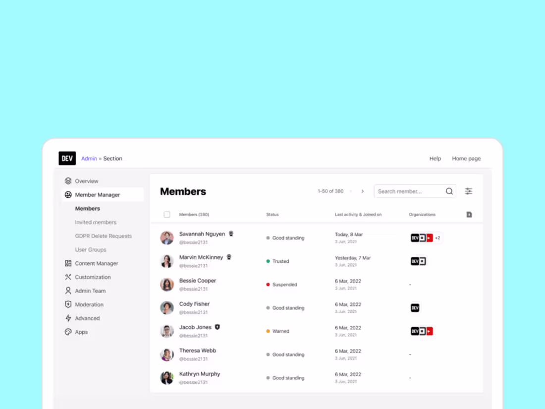 Cover image for Member list view - Admin